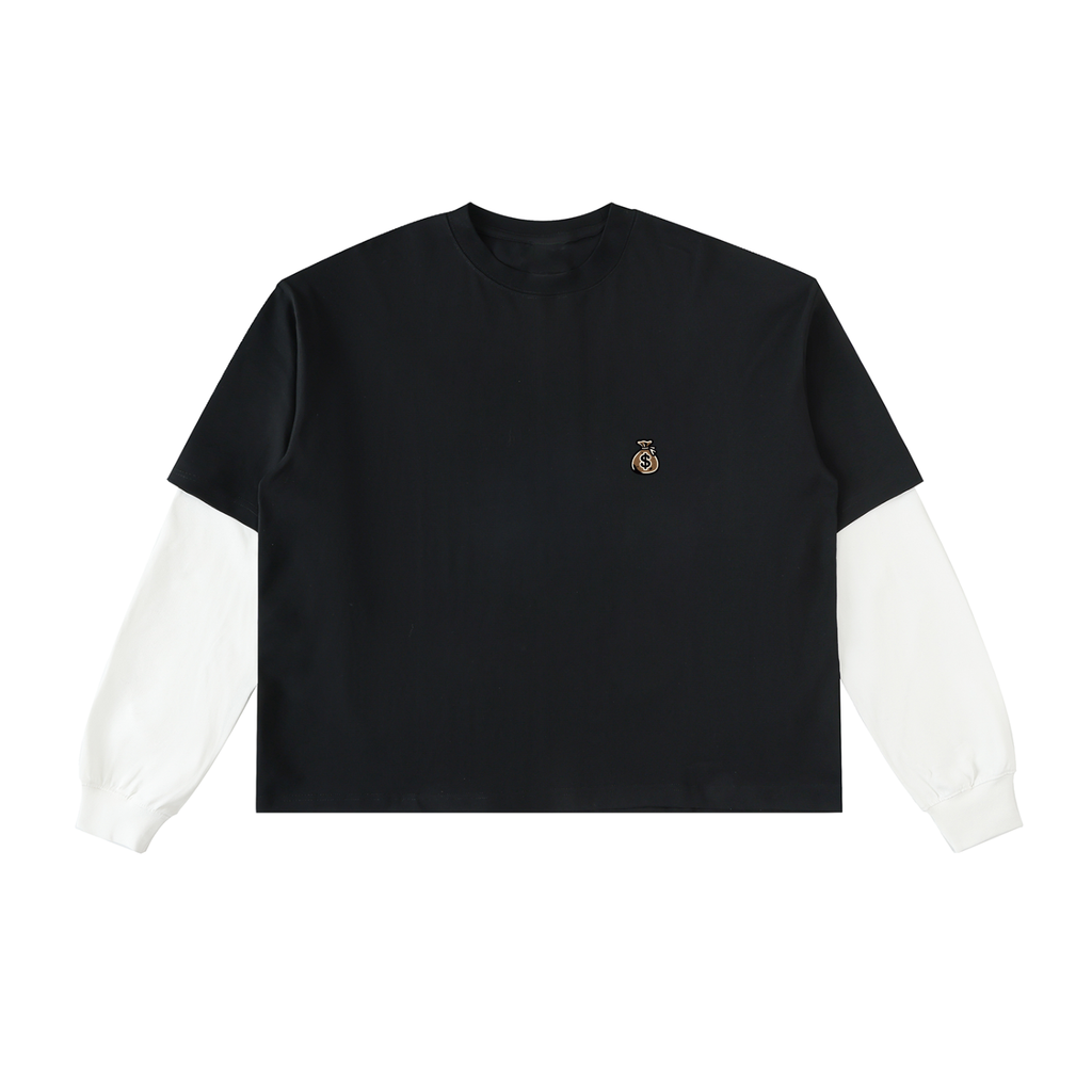 Layered Contrast Sleeve Cotton T-Shirt