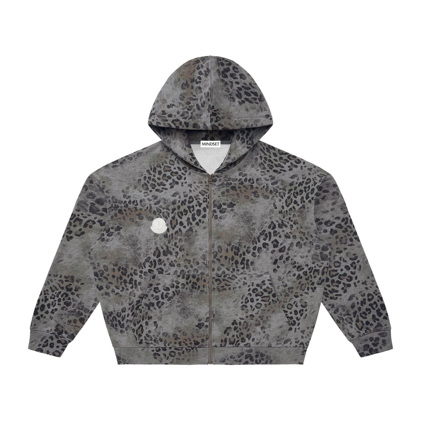 Unisex Vintage Wash Leopard Full Zip Hoodie