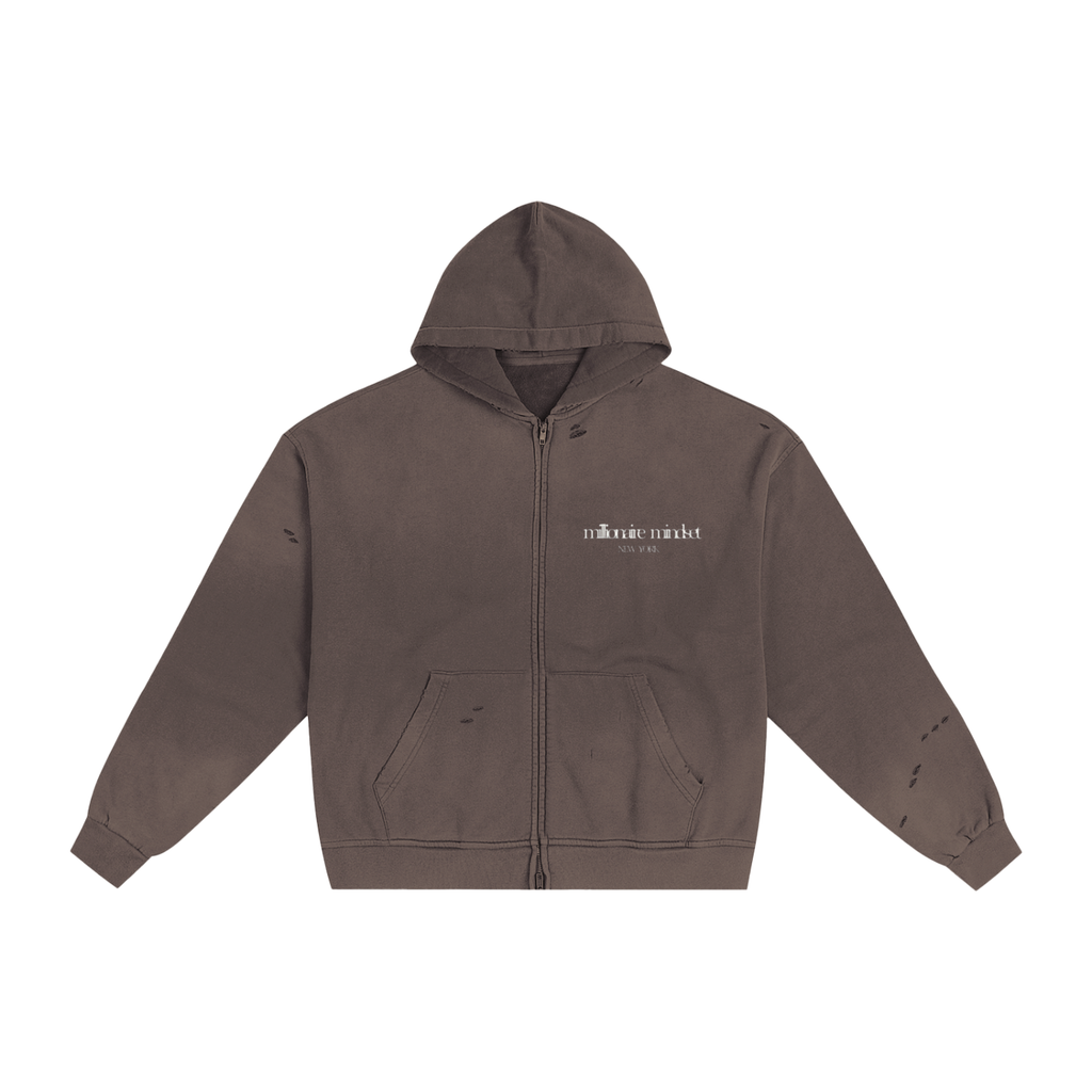 Millionaire Mindset Hand-Frayed Zip Hoodie
