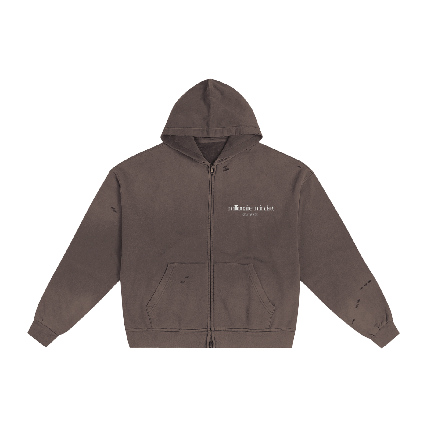 Millionaire Mindset Hand-Frayed Zip Hoodie