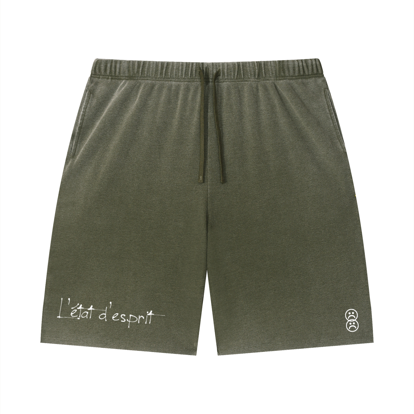 Unisex Vintage Wash Sunfade Waffle Raw Hem Shorts