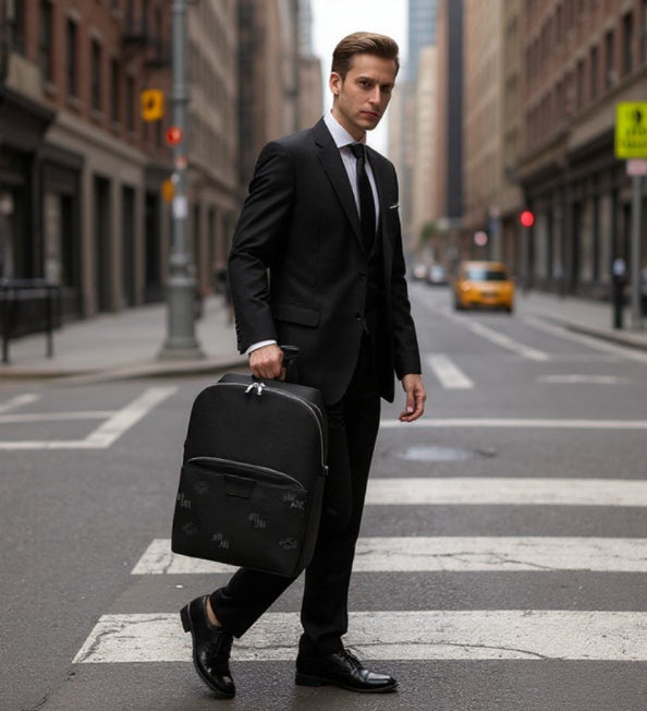 MME Aniline Leather Backpack - Black Monogram