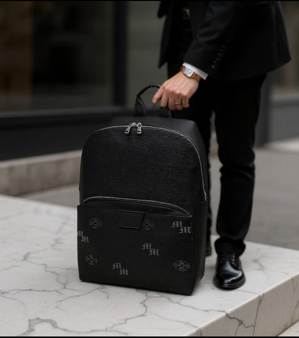 MME Aniline Leather Backpack - Black Monogram