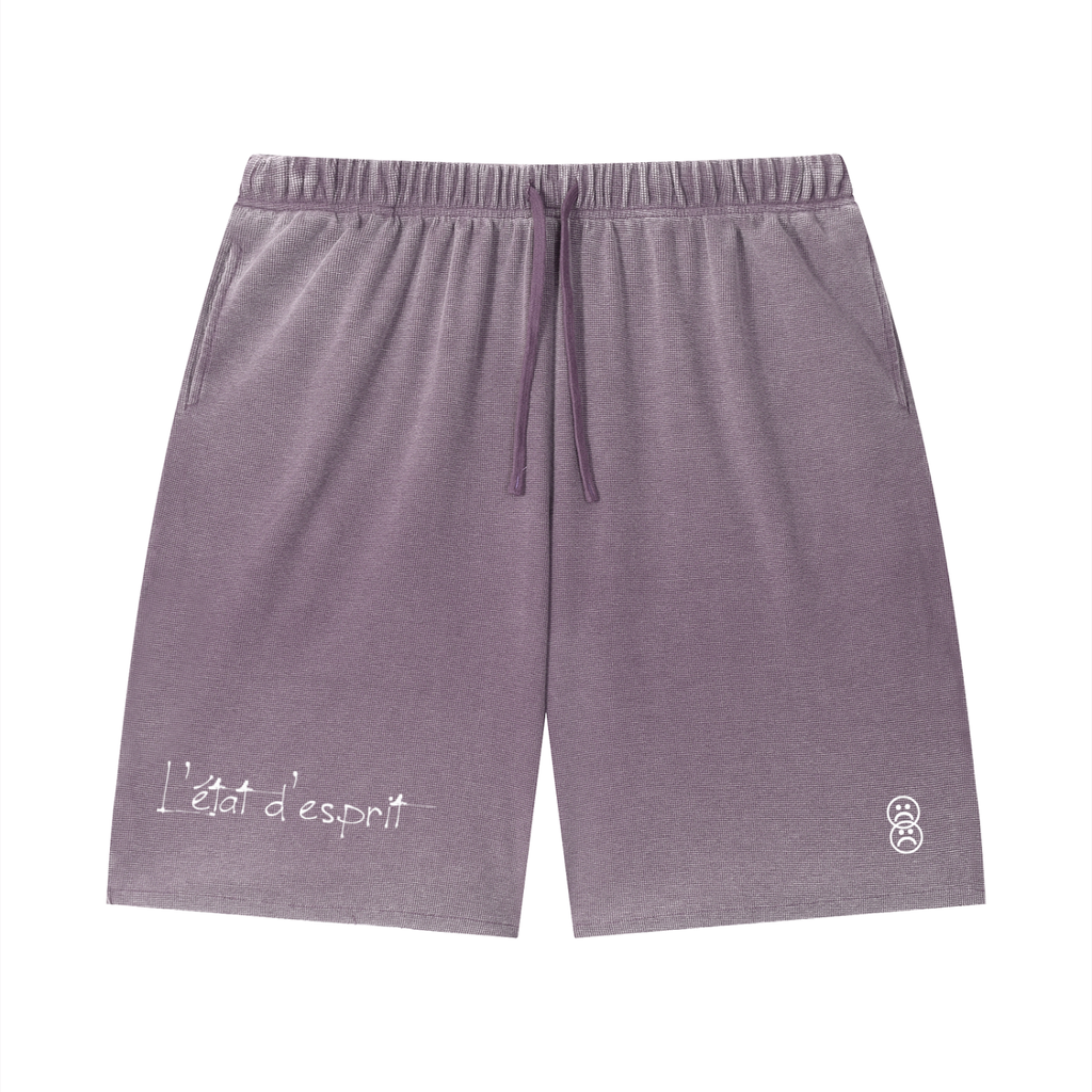 Unisex Vintage Wash Sunfade Waffle Raw Hem Shorts