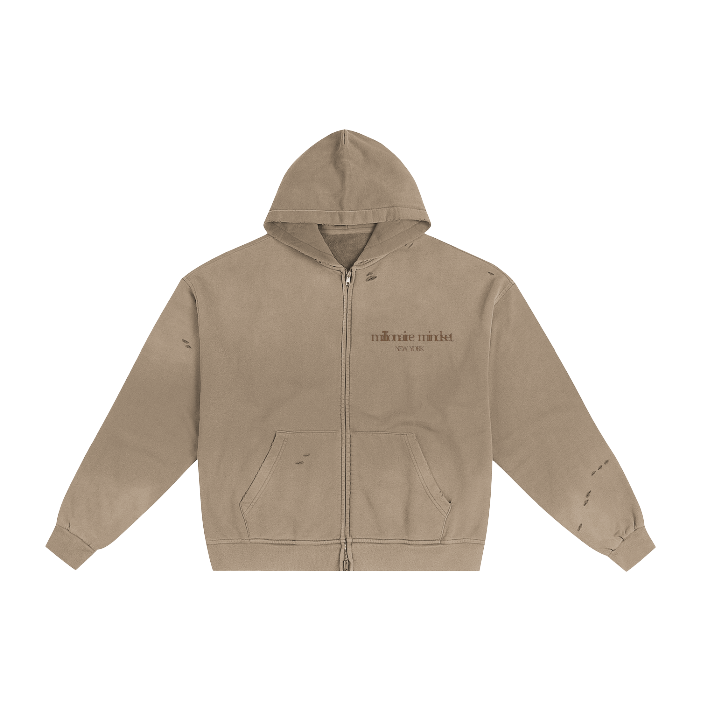 Millionaire Mindset Hand-Frayed Zip Hoodie