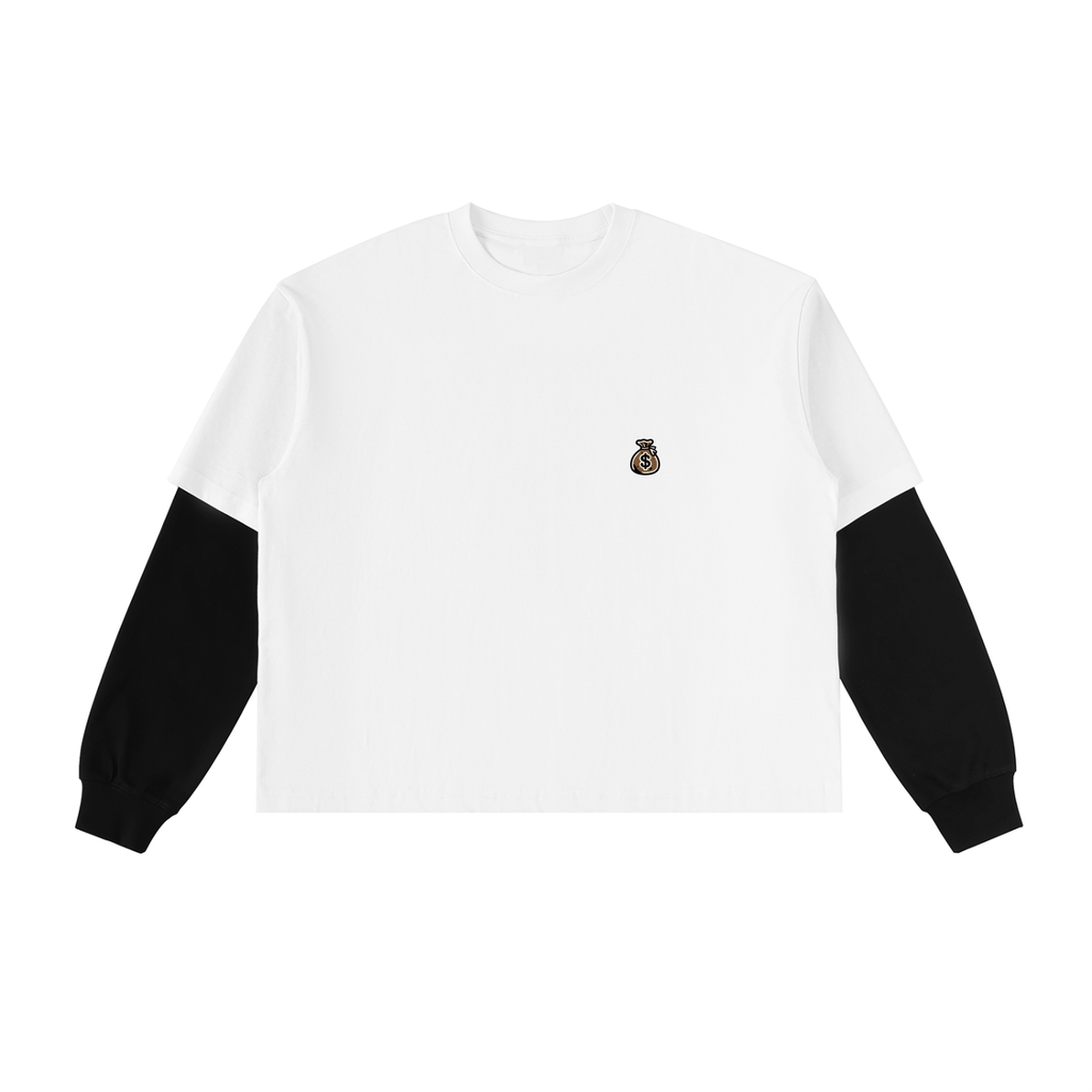 Layered Contrast Sleeve Cotton T-Shirt